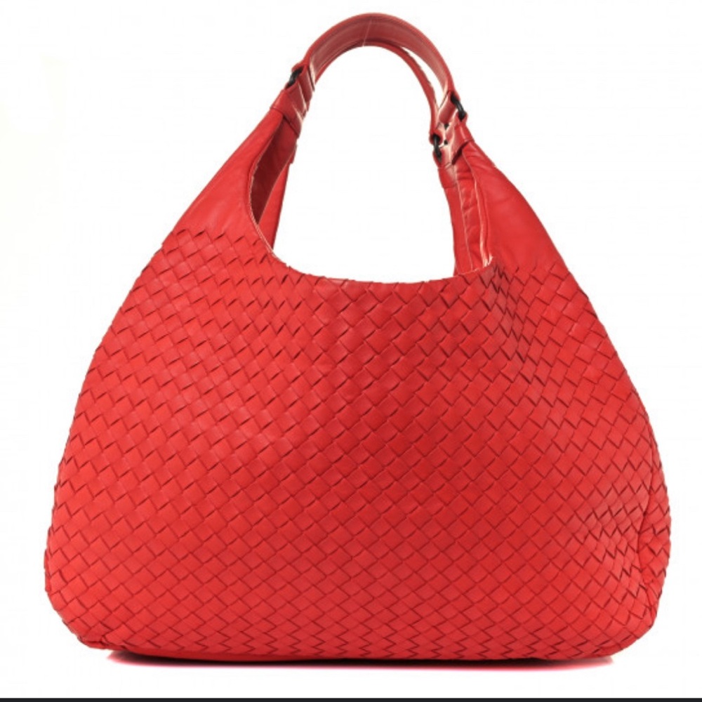 Bottega Veneta Red Intrecciato Leather Hobo Bag.